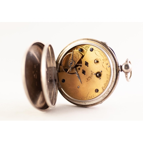 22 - WILLIAM AGAR, BOLTON ST, BURY. SILVER OPEN FACE POCKET WATCH
Movement numbered 1827, cream enamel di... 