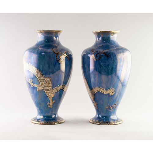 4 - DAISY MAEKIG JONES FOR WEDGWOOD, PAIR OF ‘DRAGON’ LUSTRE GLAZED VASES, each of ovoid form with short... 