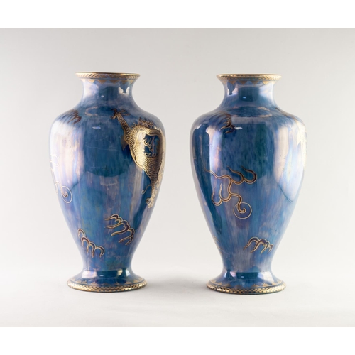 4 - DAISY MAEKIG JONES FOR WEDGWOOD, PAIR OF ‘DRAGON’ LUSTRE GLAZED VASES, each of ovoid form with short... 