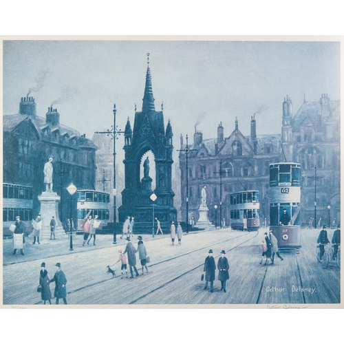 46 - ARTHUR DELANEY (1927-1987) 
TWO ARTIST SIGNED LIMITED EDITION COLOUR PRINTS OF MANCHESTER 
Albert Sq... 