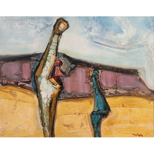 173 - TADEUSZ WAS (1945)
OIL ON CARD
Out for a walk - two abstract figures in a landscape
Signed lower rig... 