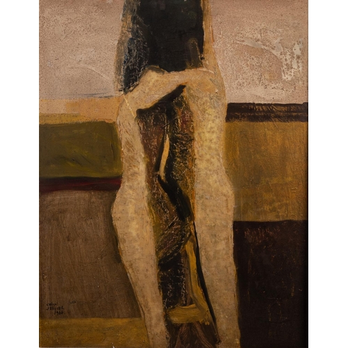 99 - COLIN JELLICOE (1942-2018)  
OIL ON BOARD  
Two figures embracing 
Signed and dated 1966 
27” x 21” ... 