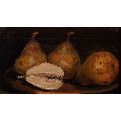 163 - FRED SVOBODA (TWENTIETH CENTURY) 
THREE OILS ON BOARD 
Studies of fruit: 
Three lemons, signed and d... 