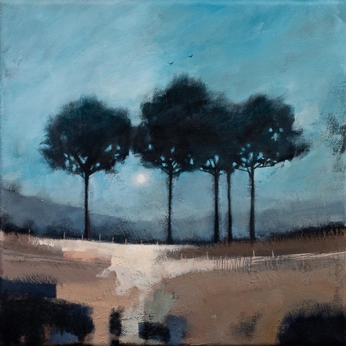 153 - DIONNE SIEVEWRIGHT (b.1973) 
OIL ON CANVAS 
‘Five Trees’ 
Unsigned, titled verso 
11 ¾” x 11 ¾” (29.... 