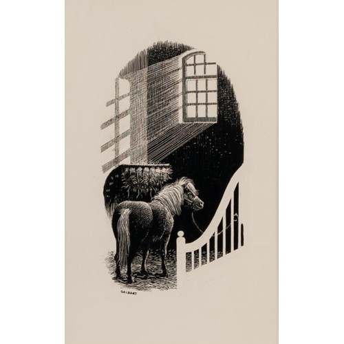 62 - WILLIAM GELDART (b1936)
TWO SCRAPERBOARD PRINTS
Horse in a stable and
Mare and foal beneath tree
Eac... 