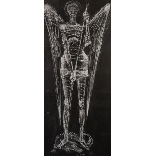 84 - JOHN HUTTON
WHITE CHALK DRAWING ON BLACK PAPER
St Michael
Preparatory study for one of the sixty six... 