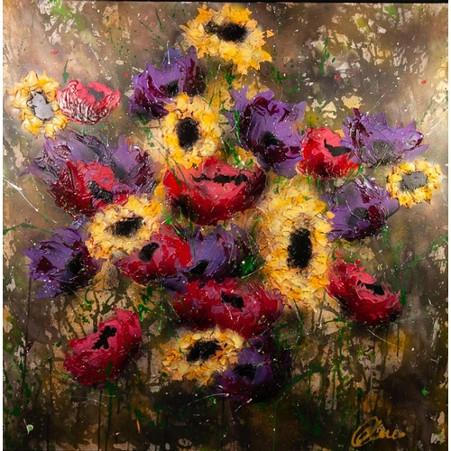 205 - CLARE SYKES (MODERN)
IMPASTO OIL ON CANVAS 
‘Cluster Buster’ 
Signed, titled verso 
39” x 39” (99cm ... 