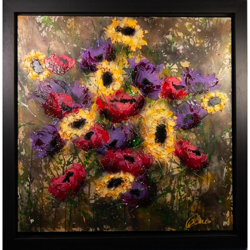 205 - CLARE SYKES (MODERN)
IMPASTO OIL ON CANVAS 
‘Cluster Buster’ 
Signed, titled verso 
39” x 39” (99cm ... 