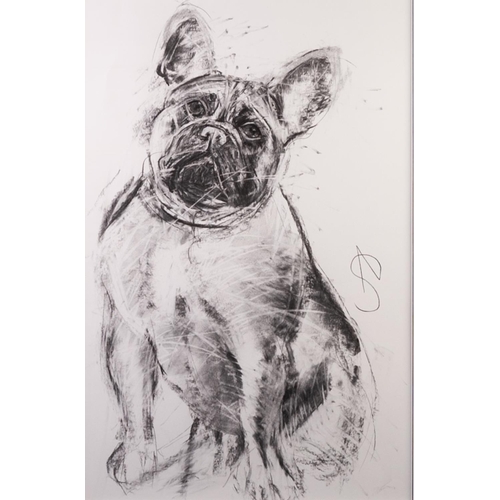 203 - APRIL SHEPHERD (MODERN)  
BLACK PASTEL  
‘Frenchie III’  
Monogrammed, titled to label verso  
30” x... 