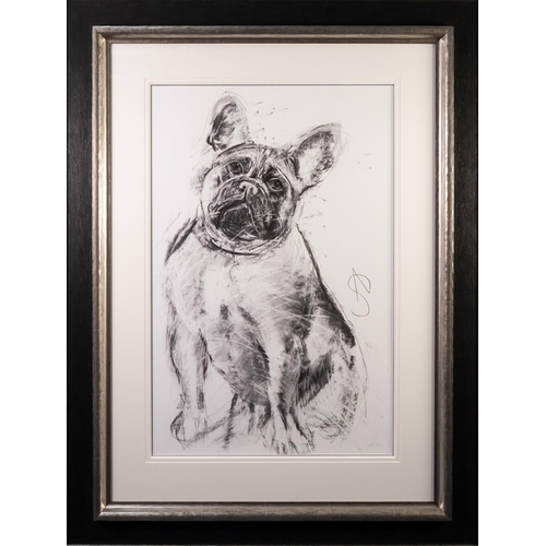 203 - APRIL SHEPHERD (MODERN)  
BLACK PASTEL  
‘Frenchie III’  
Monogrammed, titled to label verso  
30” x... 