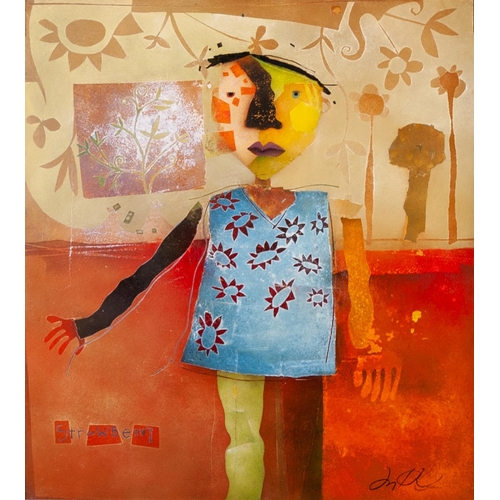 196 - TERRI HALLMAN (b.1962) 
MIXED MEDIA ON BOARD 
‘Strawberry’ 
Signed and titled 
21 ½” x 19 ½” (54.6cm... 