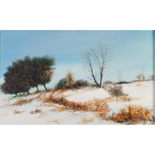 109 - FRANCIS KELLY (TWENTIETH CENTURY) OIL ON BOARD ‘November Snow’ Signed, titled to label verso 9 ½” x ... 