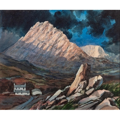 126 - NOEL McREADY (TWENTIETH/ TWENTY FIRST CENTURY) 
WATERCOLOUR, heightened in pen 
‘Tryfan-Sunrise’ 
In... 