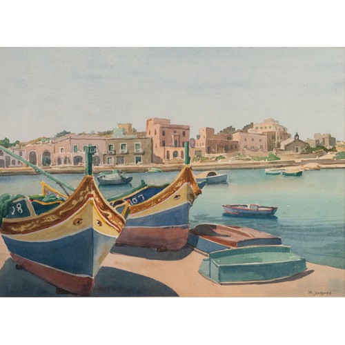 88 - MARJORIE JAQUES WATERCOLOUR DRAWING Island harbour scene, Malta, Signed lower right 10