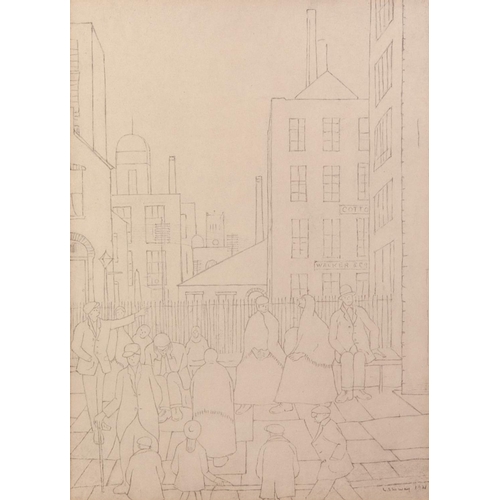 12 - L.S. LOWRY  
SET OF FOUR LIMITED EDITION PRINTS OF PENCIL DRAWINGS 
‘Outside the Mill’ 
‘Street Scen... 