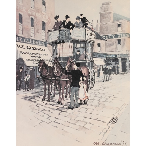 40 - MARGARET CHAPMAN (1940-2000) 
PAIR OF ARTIST SIGNED COLOUR PRINTS 
Bygone street scenes, one with ho... 