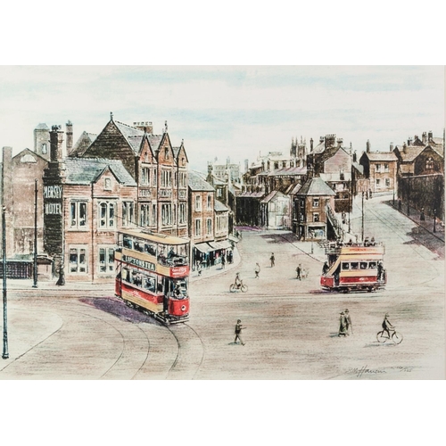 78 - D.M. HANSON 
THREE LIMITED EDITION COLOUR PRINTS Stockport street scenes 
11” x 15 ½” (28cm x 39.4cm... 