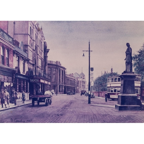 65 - B. GOUDY 
THREE ARTIST SIGNED LIMITED EDITION COLOUR PRINTS 
Bygone Stockport Street Scenes 
15 ¼” x... 