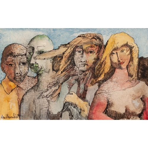 130 - ALBERT du MESNILDOT (1922-1990) 
PEN AND WASH 
Four figures 
Signed 
5 ¾” x 9” (14.7cm x 22.8cm)