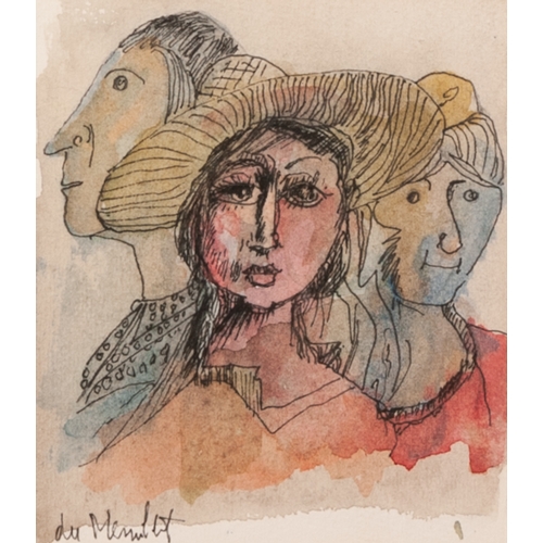 131 - ALBERT du MESNILDOT (1922-1990) 
PEN AND WASH
Three bust portraits 
Signed 
4 ½” x 3 ¾” (11.4cm x 9.... 