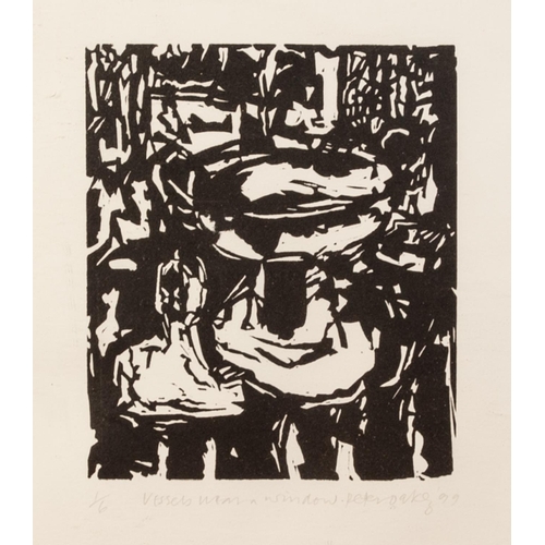 133 - PETER OAKLEY (1935-2007) 
SEVEN ARTIST SIGNED LIMITED EDITION BLACK AND WHITE WOODCUTS OF SIMILAR SI... 