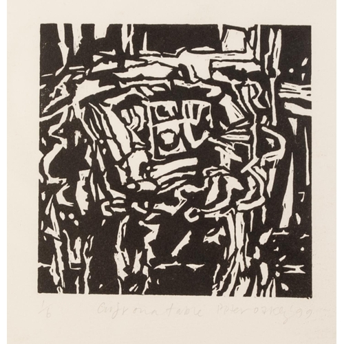 133 - PETER OAKLEY (1935-2007) 
SEVEN ARTIST SIGNED LIMITED EDITION BLACK AND WHITE WOODCUTS OF SIMILAR SI... 