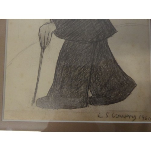 3 - LAURENCE STEPHEN LOWRY (1887 - 1976)
PENCIL DRAWING
Bearded man with a walking cane in his left hand... 