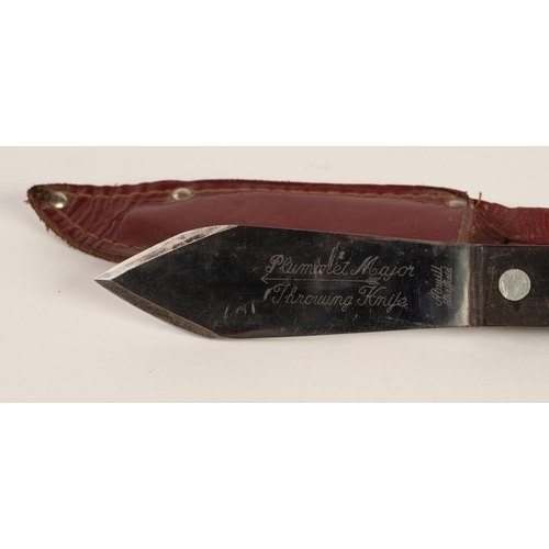 74 - ‘PLUMMET MAJOR THROWING KNIFE’ with ebony handle and brown leather sheath