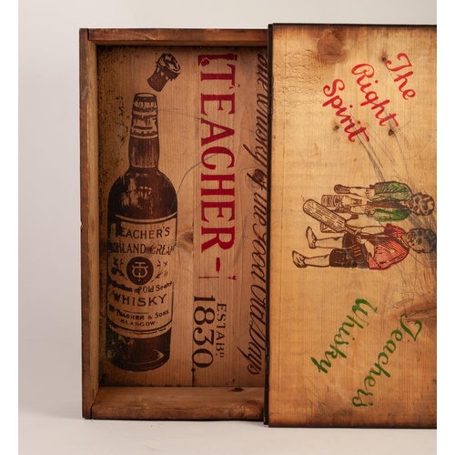 207 - TEACHER’S WHISKY PRESENTATION PINE BOX, with hinged cover and hook and eye fastener, the interior pr... 