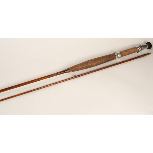 168 - VINTAGE SPLIT CANE TWO PIECE FLY FISHING ROD WITH TWO RED AGATE EYES, 8’ 8” long, in canvas bag