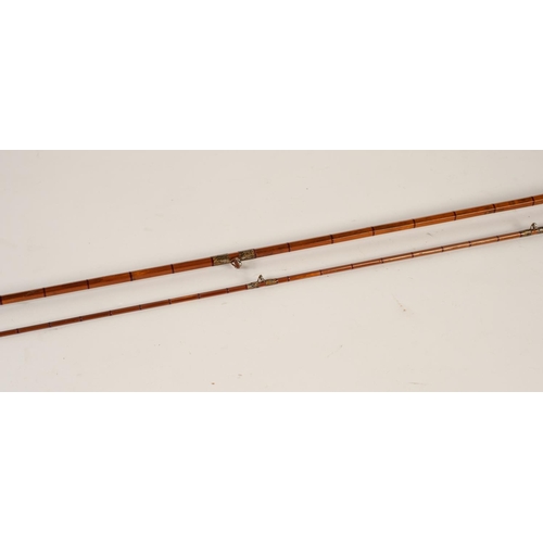 168 - VINTAGE SPLIT CANE TWO PIECE FLY FISHING ROD WITH TWO RED AGATE EYES, 8’ 8” long, in canvas bag