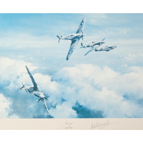 293 - *THREE SIGNED COLOUR PRINTS OF WWII RAF PLANES BY ROBERT TAYLOR, ‘Hurricane’, signed by Rob Stamford... 