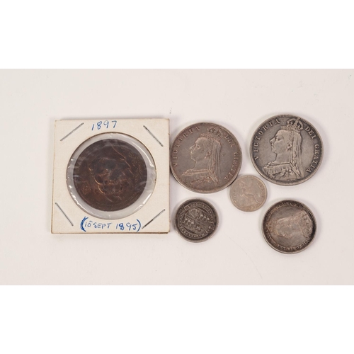 59 - 5 VICTORIAN SILVER COINS comprising two half crowns 1887 & 1889; a shilling and a sixpence 1887 ... 