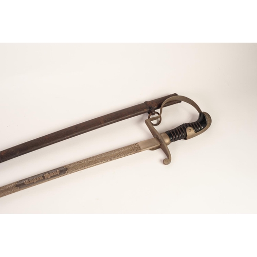 67 - MID 20th CENTURY GERMAN OFFICER'S DRESS SWORD, the curved blade stiched with scrolls and text 'Engen... 