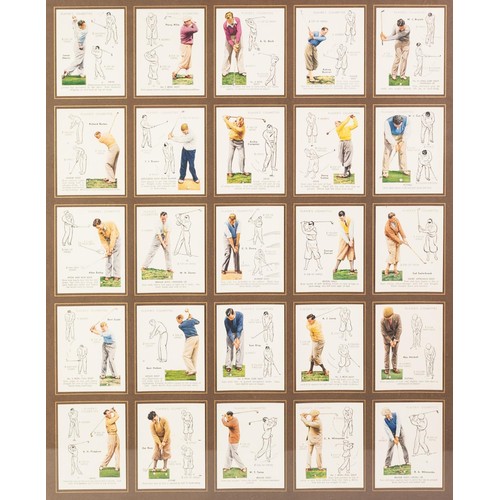 203 - FRAMED SET OF 25 PLAYERS CIGARETTE CARDS depicting famous golfers such as Henry Cotton, Peter Allis,... 