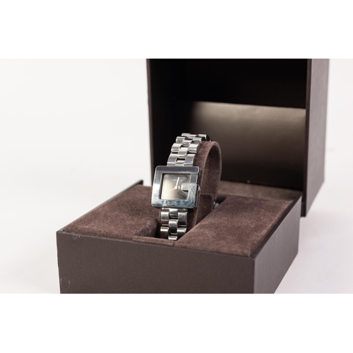 328 - LADY'S GUCCI QUARTZ STAINLESS STEEL BRACELET WATCH, 3600L, with 'G' series besel, in case with paper... 