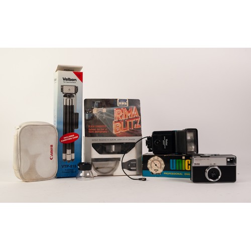 87 - UNICOLOR PROFESSIONAL DIAL THERMOMETER, boxed; VELBON TRIPOD, boxed; AGFA Lupe 8x; KODAK INSTAMATIC ... 