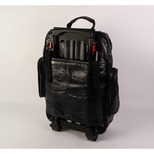 383 - GENT'S BLACK LEATHER CABIN BAG, with extending handle and two wheeled base