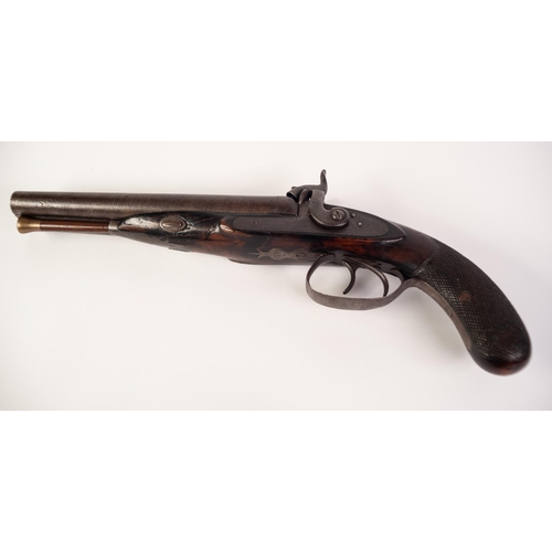 70 - GOOD FIRST HALF OF 19th CENTURY SIDE-BY-SIDE DOUBLE BARREL PERCUSSION PISTOL by Esau Akrill - Beverl... 