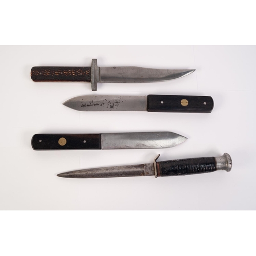 71 - FOUR FIGHTING KNIVES, one with William Rodgers blade and bound handle, a pair of ‘Green River Knives... 