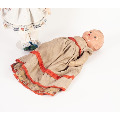 181 - PRE-WAR COMBINED BLACK AND WHITE BABY DOLL, painted composition heads with moulded detail shared bod... 