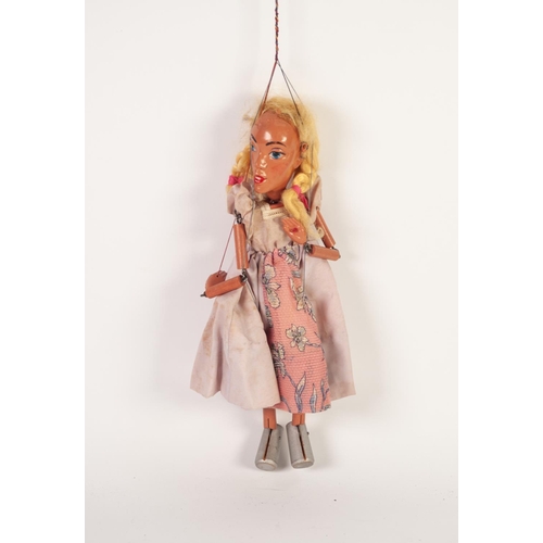 183 - BOXED PELHAM PUPPETS GIRL WITH PLAITED BLONDE HAIR, painted features to sharp featured head, approxi... 