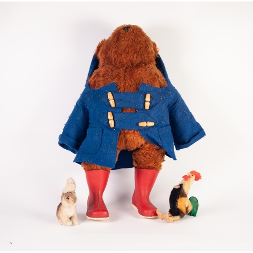 155 - POST-WAR STEIFF MOHAIR AND FELT STANDING FIGURE OF A COCKEREL with green felt tail feathers and the ... 