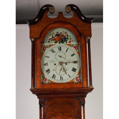 38 - GEORGE II OAK LONGCASE CLOCK SIGNED MORISON & BLACK, PEEBLES, the 12” painted Roman dial with su... 