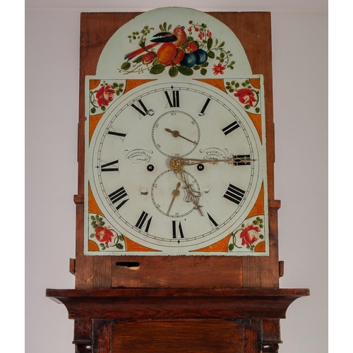 38 - GEORGE II OAK LONGCASE CLOCK SIGNED MORISON & BLACK, PEEBLES, the 12” painted Roman dial with su... 