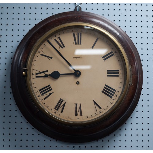 32 - EARLY TWENTIETH CENTURY OAK CASED WALL CLOCK, the 12” Roman dial powered by a later spring driven mo... 