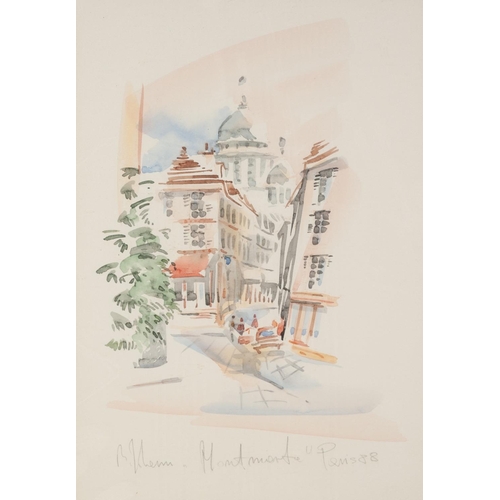 256 - UNATTRIBUTED (TWENTIETH CENTURY) PAIR OF WATERCOLOURS Paris street scenes Indistinctly signed and da... 