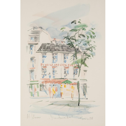 256 - UNATTRIBUTED (TWENTIETH CENTURY) PAIR OF WATERCOLOURS Paris street scenes Indistinctly signed and da... 