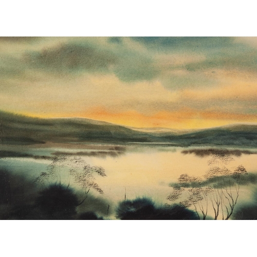 249 - CLIFF HIGGINSON (TWENTIETH CENTURY) ACRYLIC‘Sunset at Porthbear, Cornwall’ Signed, titled to label 9... 