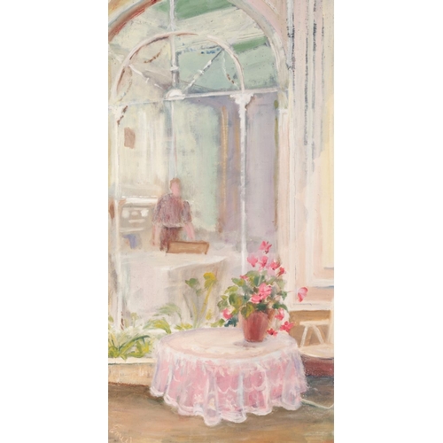 242 - ENID WILLIAMS (TWENTIETH/ TWENTY FIRST CENTURY) FIVE WORKS TWO OILS ON CANVAS ‘Lace Tablecloth’ 28 ½... 